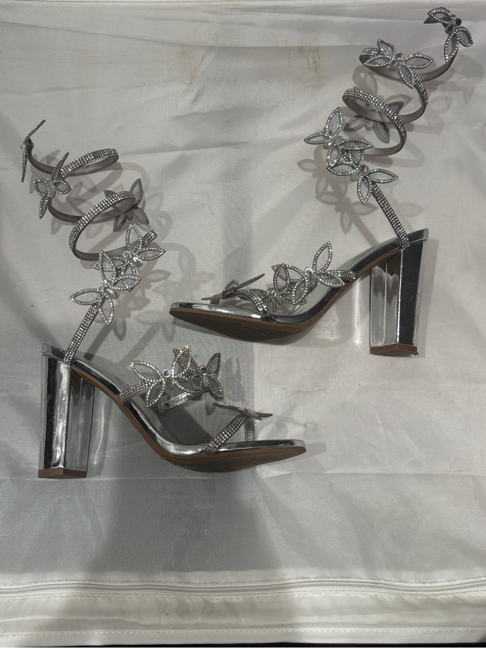 Silver Crystal Butterfly Wrap-Heels